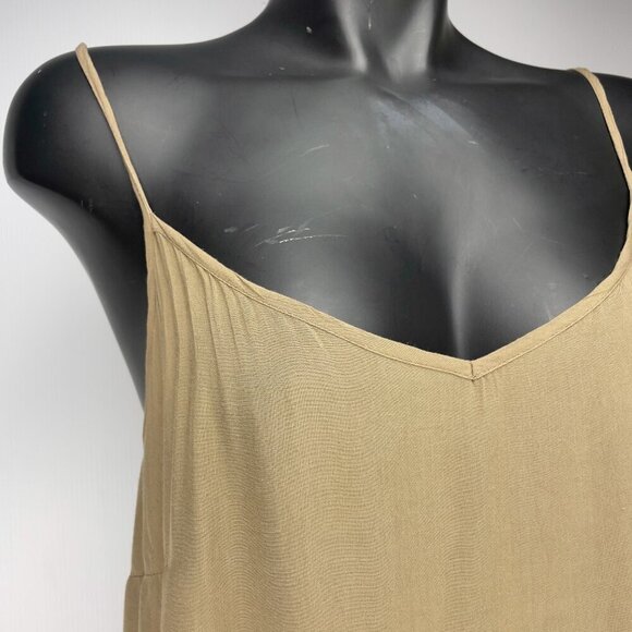 TOTEM Minimalist‎ Casual Neutral Tan Beige Clean Summer Slip Viscose Dress sz L - Picture 2 of 7